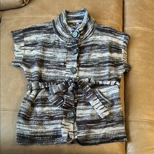 Striped Knit Button-Up Vest with Belt